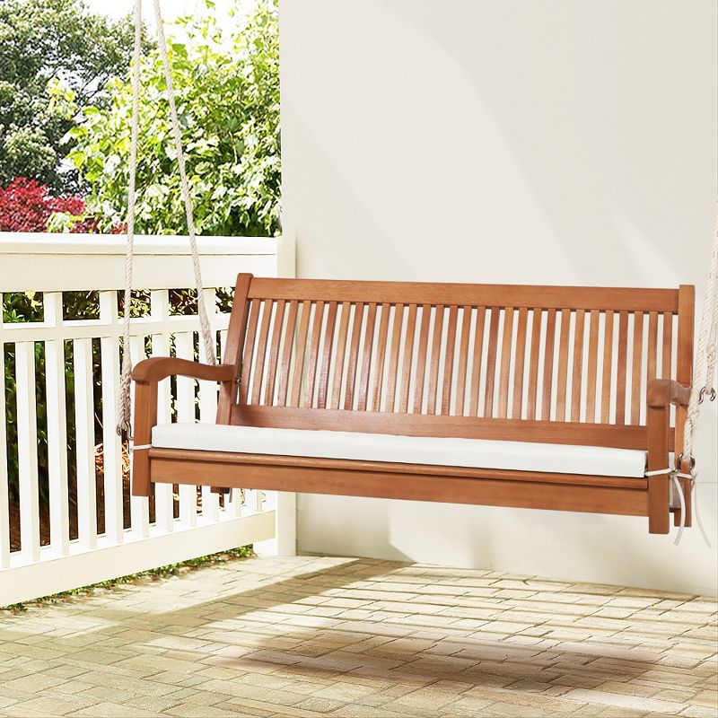 Tangkula 2-Seat Patio Hanging Wooden Porch Swing Bench w/ Cushion, 2 of 9