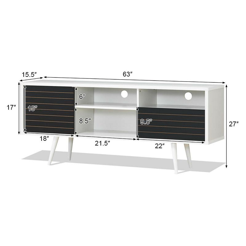 Costway Modern TV Stand/Console Cabinet 3 Shelves Storage Drawer Splayed Leg Black/White, 2 of 11