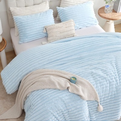 BAGOKIE Fleece Fluffy Comforter Set 2/3 Pieces Bedding Set with Comforter & Pillowcase