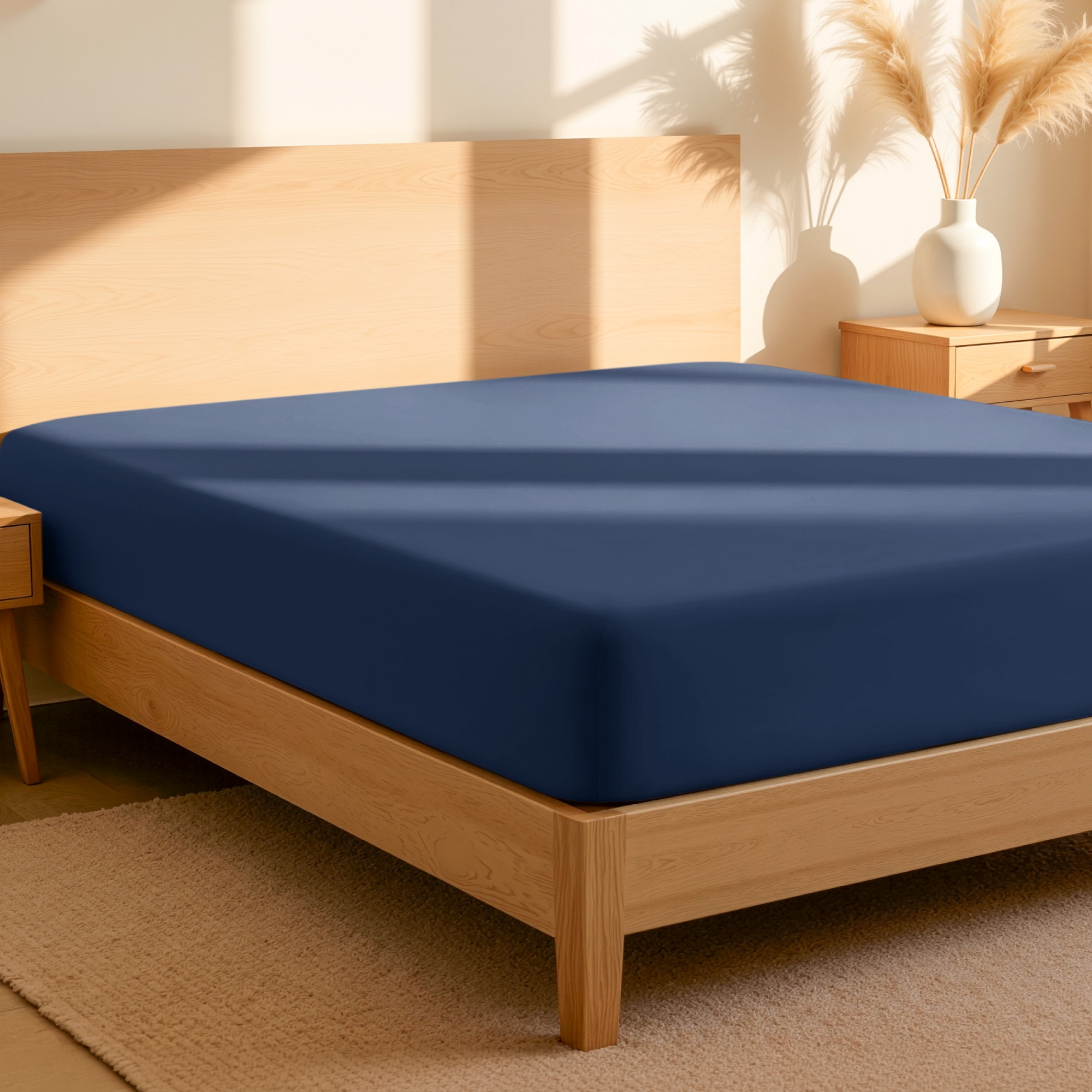 100% Organic Cotton Percale Cooling Fitted Sheet by Bare Home - Queen, Dark Blue