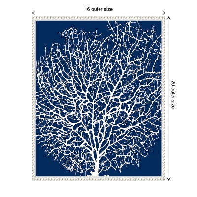 Navy and White Coral Beaded Framed Canvas Wall Art