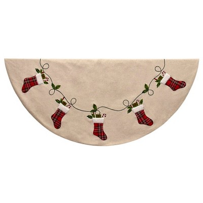 Kurt Adler 54-Inch Ivory, Red and Green Natural Patchwork Tree Skirt