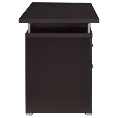 Cappuccino Brown Wood Office Desk with Drawers and Keyboard Tray