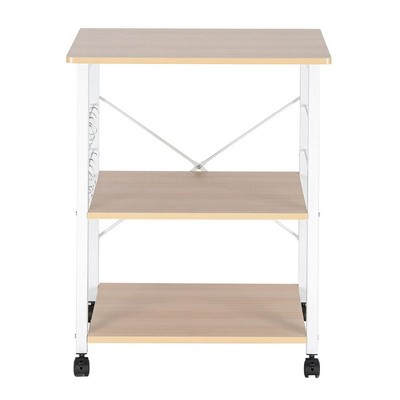 60X40X73cm 3 Layers Movable Microwave Oven Rack with 10 Hooks+4 Wheels+X Reinforcement