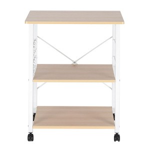 60X40X73cm 3 Layers Movable Microwave Oven Rack with 10 Hooks+4 Wheels+X Reinforcement - 1 of 3