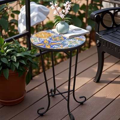 Outdoor Metal Small Side Table, Colorful Patio Drink Table with Iron Legs for Porch, Balcony or Garden – Cuddlewood