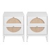 2pcs Nightstand with 2 Large Storage Drawers, Circular Handle Mid Century Modern End Table for Bedroom, Living Room Natural Rattan Display Rack - 4 of 4