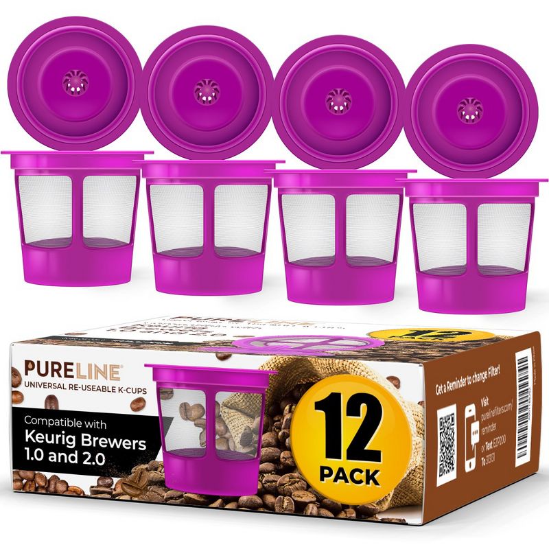 PureLine Reusable K Cups for Keurig, K CUP Coffee Filter Refillable Single K CUP for Keurig 2.0 1.0, BPA Free (12 Pack), 1 of 7
