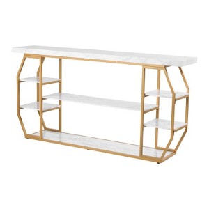 Yukimo 75"H 3-Tier Faux Marble Console Table - Large Size, Golden Geometric Iron Frame, Adjustable Foot Pads, for Entryway/Living Room/Hallway - 1 of 4