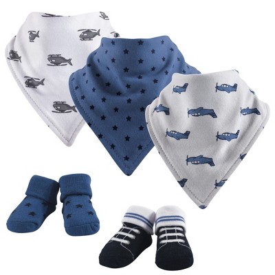 Hudson Baby Infant Boy Cotton Bib and Sock Set 5pk, Wingman, One Size