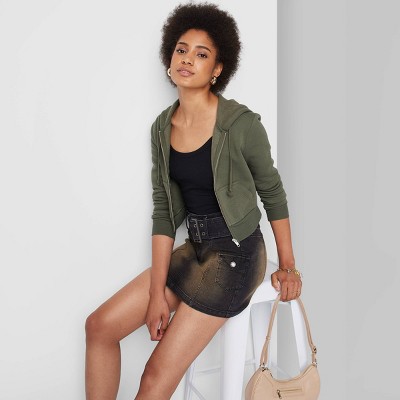 Women's Cropped Zip-up Hoodie - Wild Fable™ Deep Olive Xl : Target