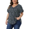 Women's Plus Size Floral V Neck Ruffle Sleeve Summer Casual Blouses - Agnes Orinda - 2 of 4