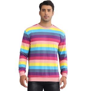Lars Amadeus Men's Long Sleeve Rainbow Crew Neck Stripes Sweatshirt - 1 of 4