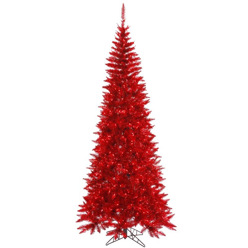 Vickerman Red Tinsel Fir Slim Artificial Christmas Tree, 1 of 4