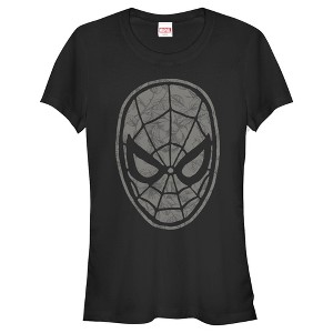 Juniors Womens Marvel Spider-Man Grayscale Floral Print T-Shirt - 1 of 3