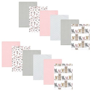 Hudson Baby Infant Girl Cotton Flannel Burp Cloths Bundle, Wild Forest Pink, One Size - 1 of 4