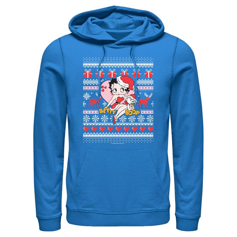 Men's Betty Boop Christmas Ugly Sweater Print Pull Over Hoodie, 1 of 5
