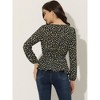 Allegra K Women's Floral Long Sleeve Sweetheart Neck Peplum Blouse with Belt - 4 of 4