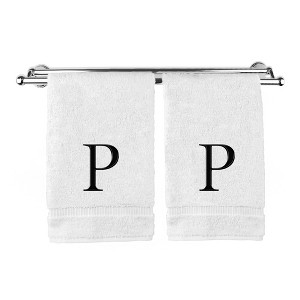 BC BARE COTTON Monogrammed Hand Towel, 100% Turkish Cotton - Set of 2 - White - Black Block - 1 of 4