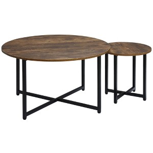 31.5" Metal Frame Nesting Round Coffee Table Set of 2 with Adjustable Feet for Living Room - 1 of 4