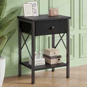 VECELO Modern X-Design Nightstand, End/Side Table with Fabric Drawer & Open Storage Shelves for Bedroom or Living Room - 1 of 4
