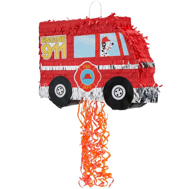 Blue Panda Small Pull String Fire Truck Pinata for Birthday Party Decorations, Firefighter Party Supplies, 16 x 12.3 x 3 In, 1 of 9