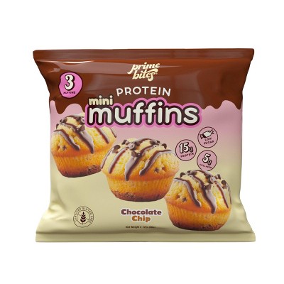 Prime Bites Chocolate Chip Protein Mini Muffins - 15g Protein - 8.48oz/4ct: Whey Protein Isolate, Chewy, Ready to Eat