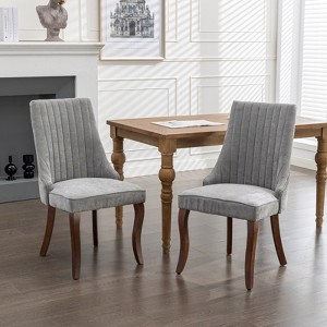 VYNXARIA Set of 2 Dining Chairs Dinner Chair ,Comfy Fabric Upholstered Accent Chair for Kitchen , Dining Room with Curved Wood Legs, Gray - 1 of 4