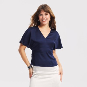 Women's Flutter Short Sleeve Tie-Back V-Neck Top - A New Day™ Navy