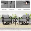 ALAULM 3 Pieces Patio Furniture Set, Outdoor Aluminum Swivel Gliders Rocker, Rocking Chair with Thickened Cushions and Tempered Glass Side Table,Grey - 4 of 4