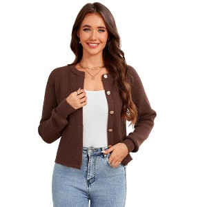 Clearlove Women's Lightweight Crewneck Button Up Cardigan Sweater - 1 of 4
