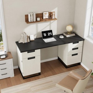 59" Farmhouse Executive Desk, Home Office Desk with File Drawer and Storage Cabinet - 1 of 4