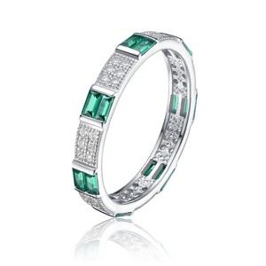 Guili Eternity White Gold-Plated Sterling Silver Ring, Emerald Baguette & Round Cubic Zirconia, Stacking Wedding Band, Green/Red/Blue, Sizes 6-8. - 1 of 3