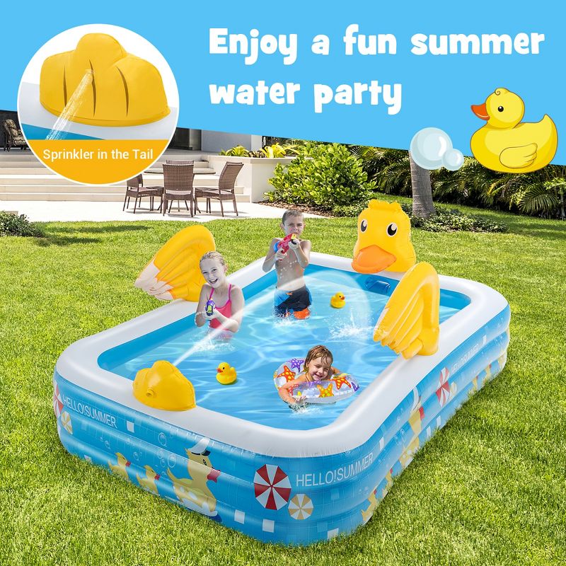 Costway Inflatable Swimming Pool Duck Themed Kiddie Pool w/ Sprinkler for Age 3+, 4 of 11