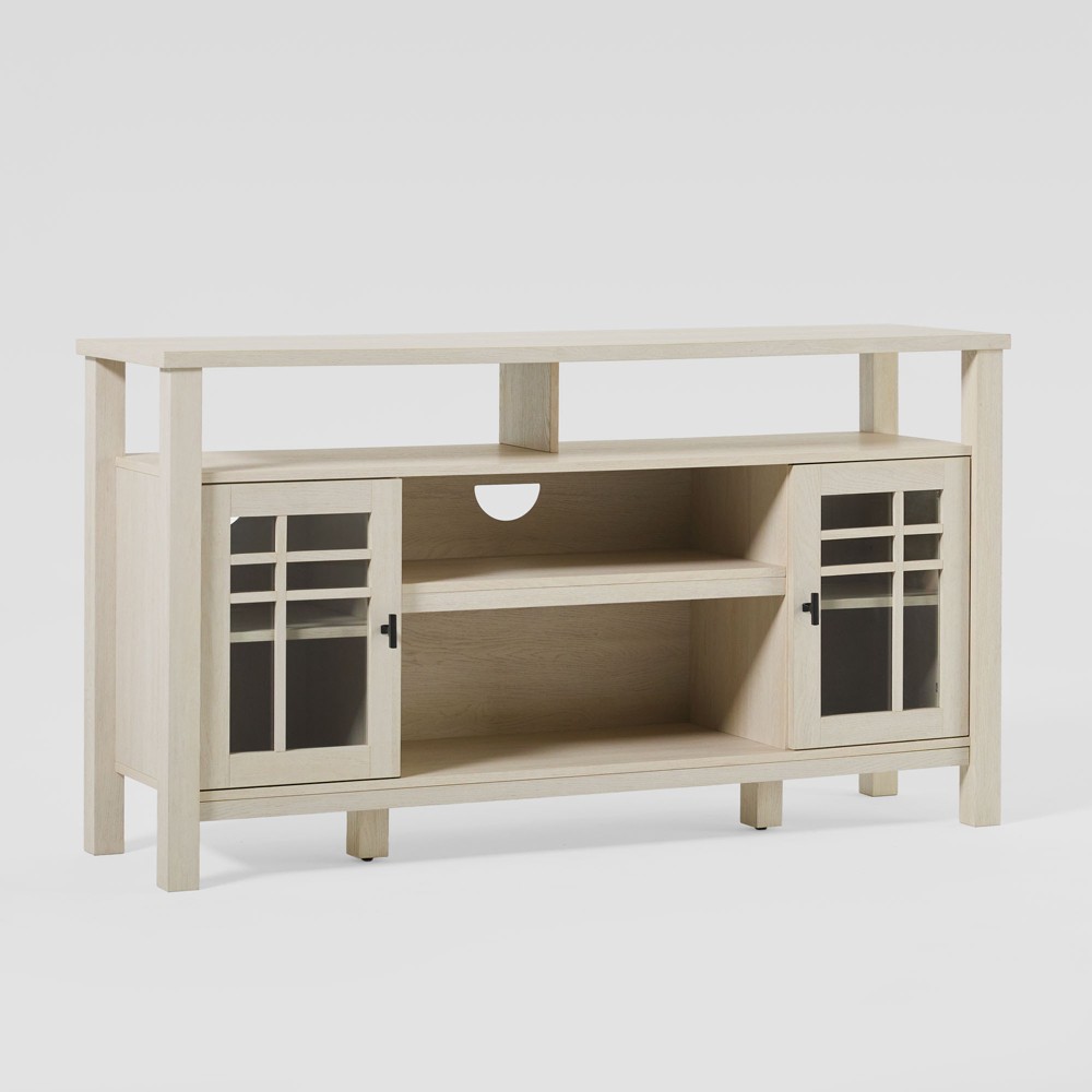 Photos - Kitchen System Saracina Home 58" 2 Door Windowpane Sideboard Ivory Oak: Transitional Design, Adjustable Shelves