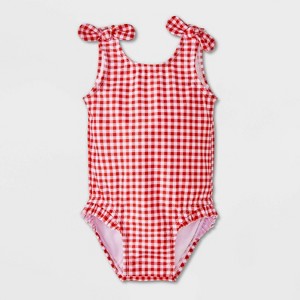 Baby Girls' Gingham One Piece Swimsuit - Cat & Jack™ Red - 1 of 4