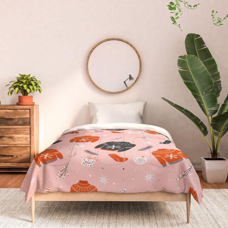 BlueLela Christmas sweater pattern pink Comforter + Pillow Sham(s) - Deny Designs, 3 of 4