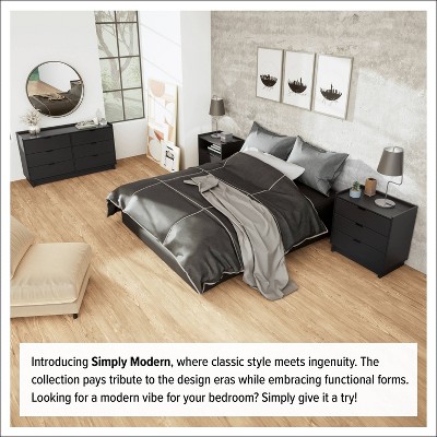 Simple Black 2 Drawer Modern Nightstand with Open Shelf