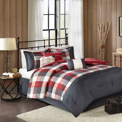 Sapphtopaz 7-Piece Cabin Farmhouse Comforter Set, Buffalo Plaid Herringbone Quilts Queen Size, Bedding Sheet Set with Decorative Pillows & Bed Skirt