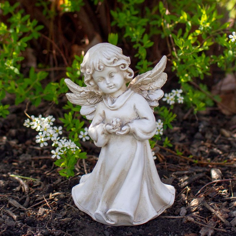 Northlight 6.5" Angel Girl Holding Flower Outdoor Garden Statue, 2 of 6