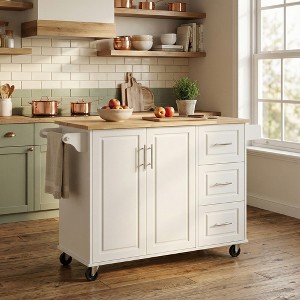 Airsurfer Kitchen Cabinet with Drop Leaf Countertop, Rolling Kitchen Cabinet Cart , Barn Door Kitchen Table with Storage Cabinet and Tower Rack - 1 of 4