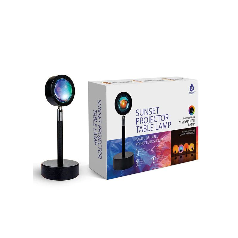 Pursonic 180 Degree Sunset Projector Table Lamp With Remote Control - Black, 1 of 4