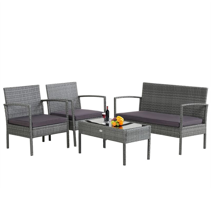 Costway 4 PCS Outdoor Rattan Furniture Set Patio Conversation Sofa Set Cushioned Grey, 2 of 11