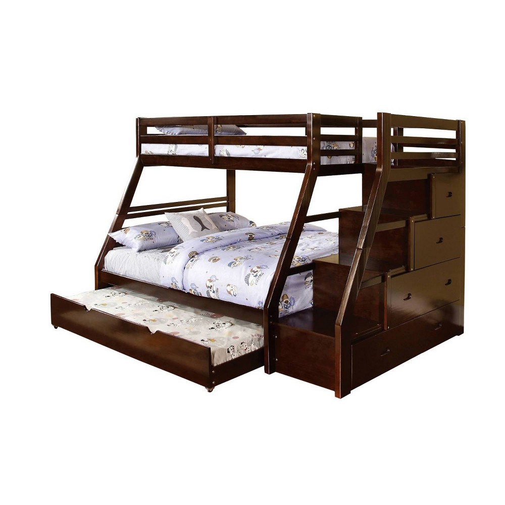 Photos - Bed Frame Twin Over Full Kids' Reece Bunk Bed Dark Walnut - ioHOMES