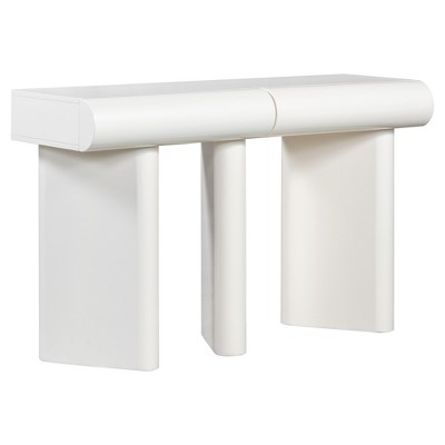 Gulches 47.6" Modern Painted Entryway Table - 2 Curved Drawers, Geometric Legs, White, for Living Room, Bedroom
