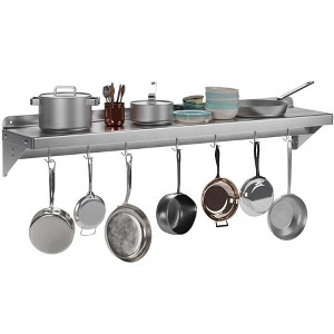 Whizmax Metal Storage Rack with Backplash for Kitchen,12" x 24" Stainless Steel Wall Mount Shelf with 5 Hooks - 1 of 4