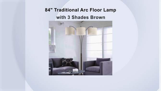 84&#34; Traditional Arc Floor Lamp with 3 Shades (Includes CFL Light Bulb) Brown - Ore International, 2 of 6, play video