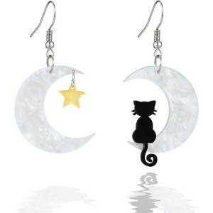 Cute Cat with Moon & Star Earrings - Playful Acrylic Halloween Jewelry for Women, Festive Party Gift - 1 of 4