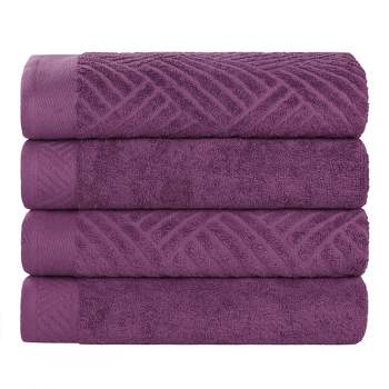 Basketweave Luxury Cotton Jacquard and Solid Bath Towels, Set of 4 by Blue Nile Mills