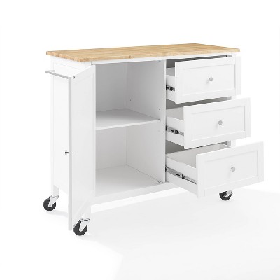 Soren 44" Natural Wood Top Kitchen Island Cart with White Frame